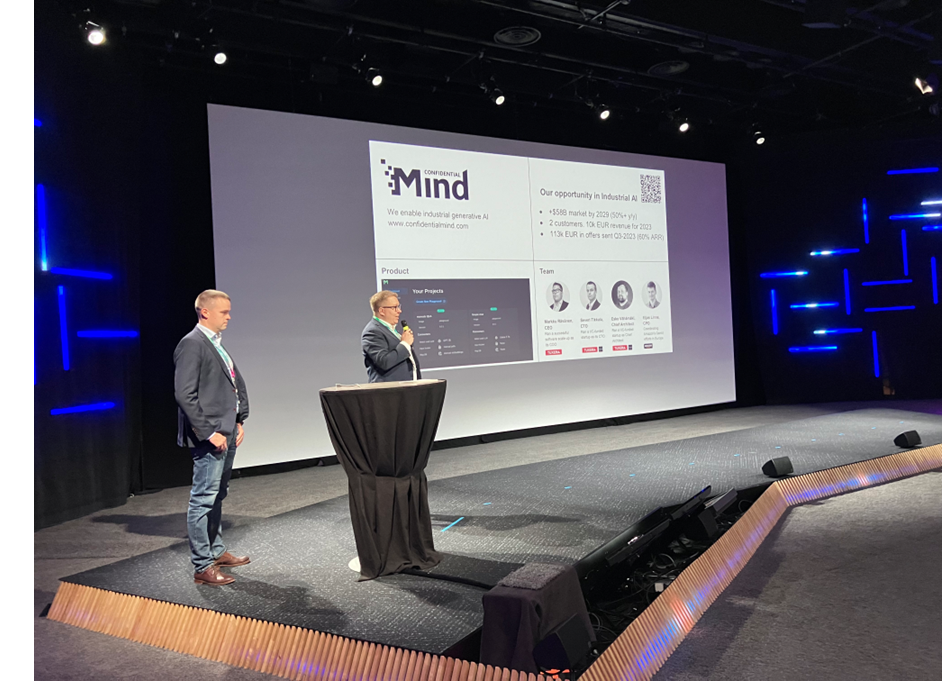 Confidentialmind Oy pitching for investors in Knights of Nordics event in November 2023